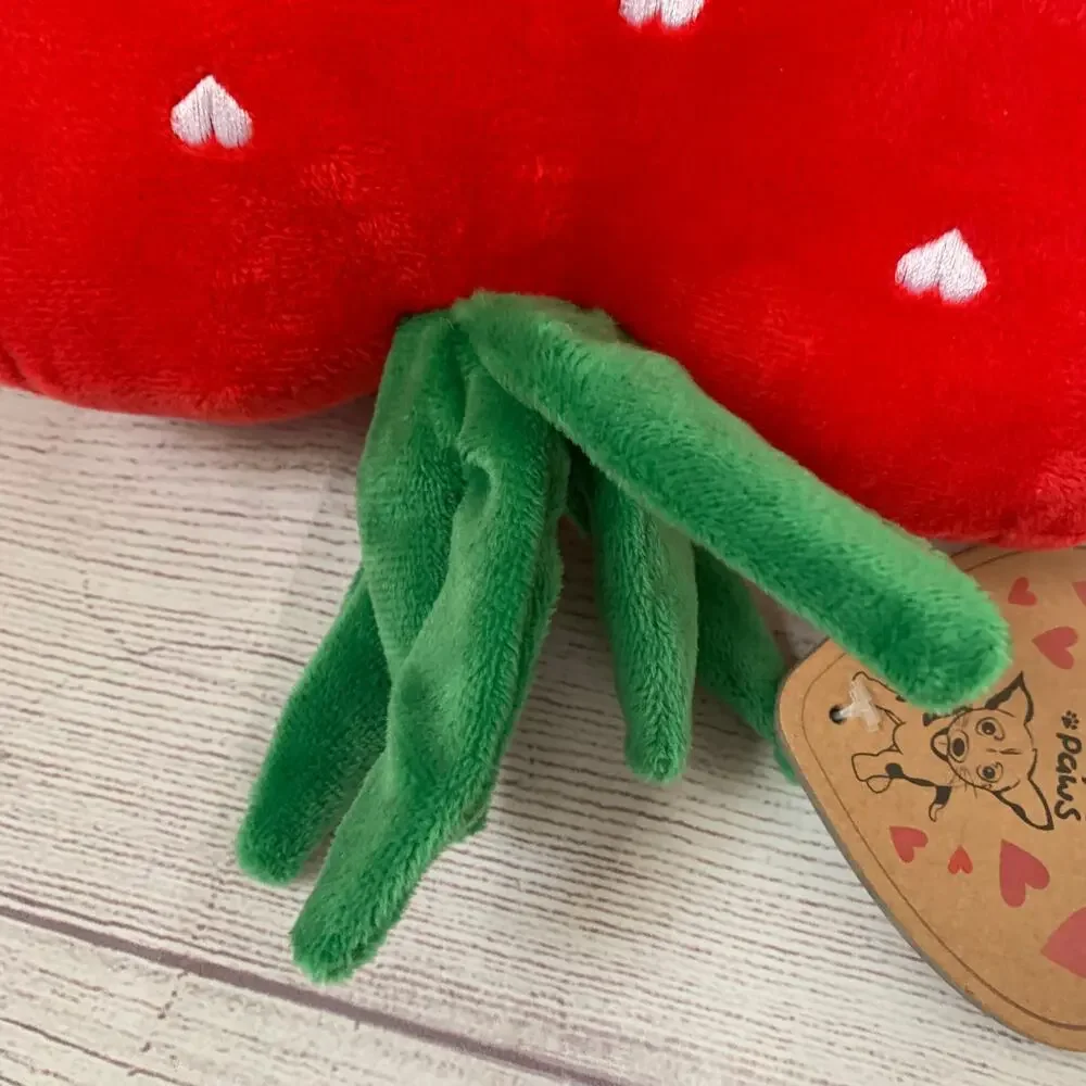 Pally Paws Red Heart Shaped Strawberry Plush Dog Toy with Embroidered Hearts 10